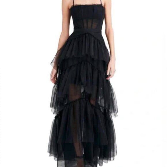 New* BCBGMAXAZRIA Corset Tulle Maxi Gown Dress Black Color Size 10 $498.00 - Picture 3 of 11